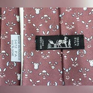 Hermes Silk Monkey Cow Pig Sheep Tie